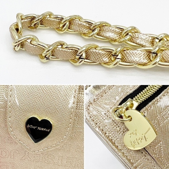 Betsey Johnson Celly Wallet Metallic Gold/Platinum Wristlet New in Gift Box NWT - Picture 7 of 11